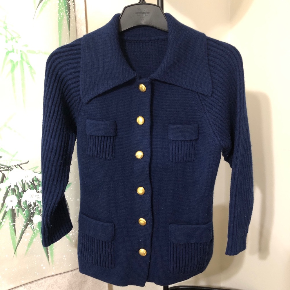 Vintage Navy Sweater Coat w/ Gold Buttons